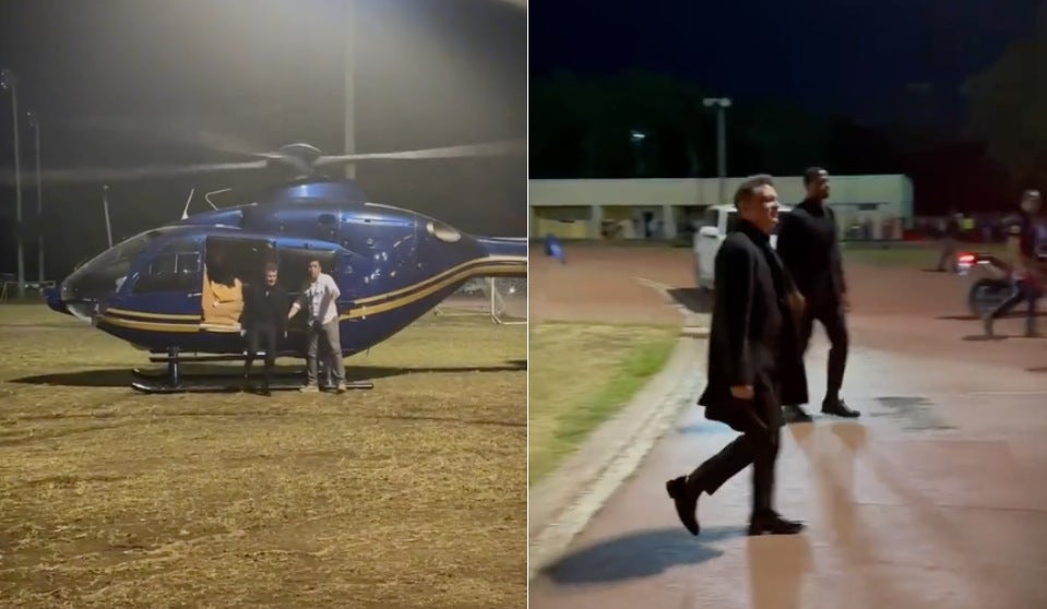 Luis Miguel sólo se bajó de su helicóptero para saludar a sus fanáticos.