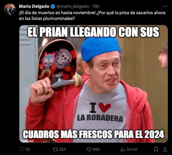 Este fue el meme que publicó Mario Delgado en sus redes sociales.