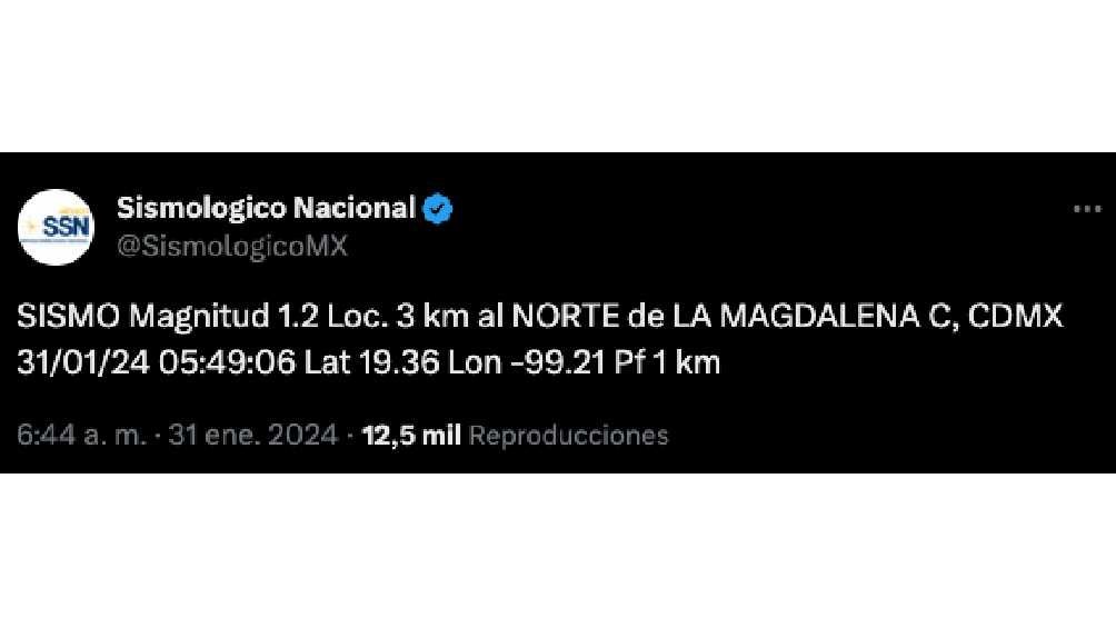 El Servicio Sismológico Nacional reportó que fue de magnitud 1.2 grados. 