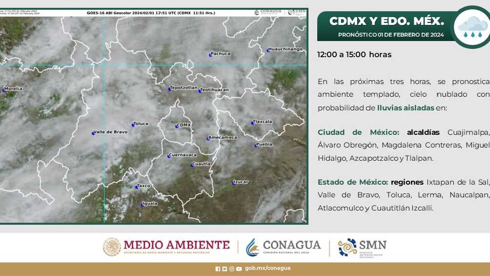 El pronóstico es de lluvias aisladas para algunas zonas de la CDMX y Edomex. 