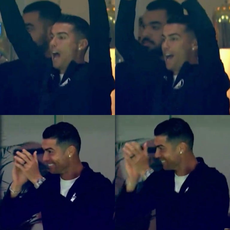 Cristiano Ronaldo celebrando en la grada la goleada al equipo de Messi