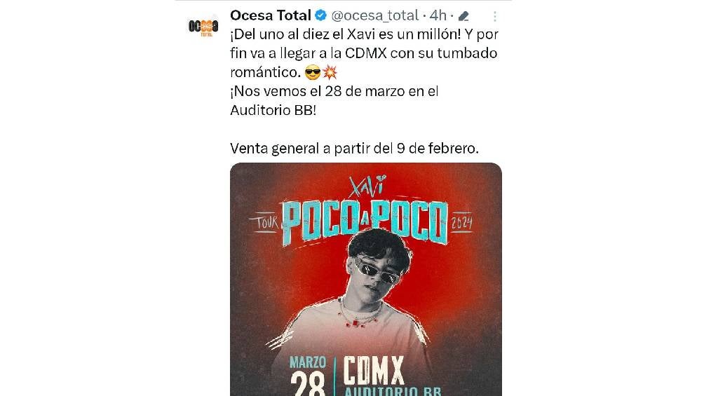 Ocesa anuncia gira de Xavi en CDMX 