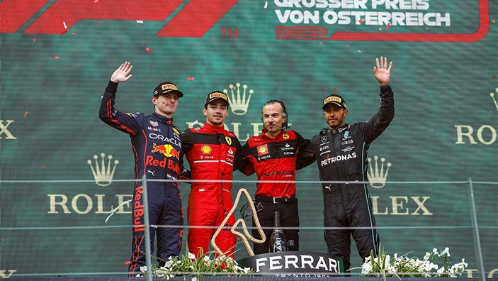 Verstappen, Leclerc y Hamilton, en un podio de hace dos campañas