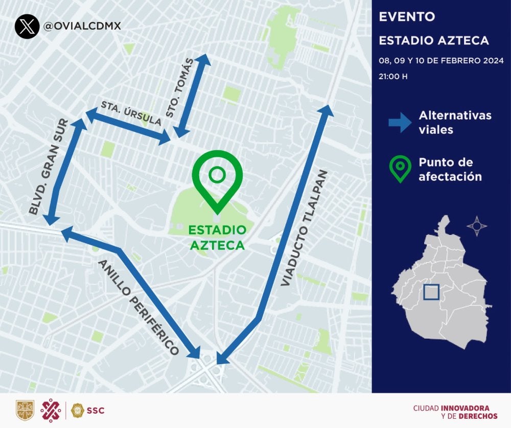 Las rutas de acceso al Estadio Azteca serán vigiladas para evitar aglomeraciones.