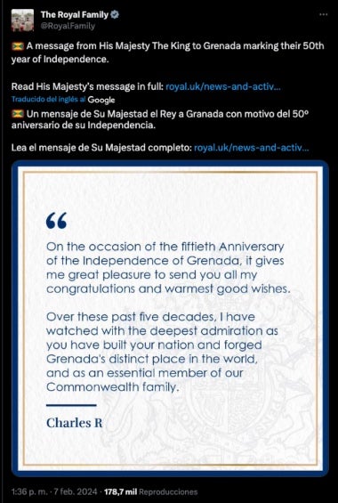 La Familia Real compartió en redes sociales, el mensaje del rey.
