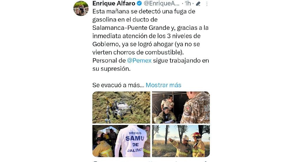 Enrique Alfaro se pronuncia ante fuga de hdrocarburo 