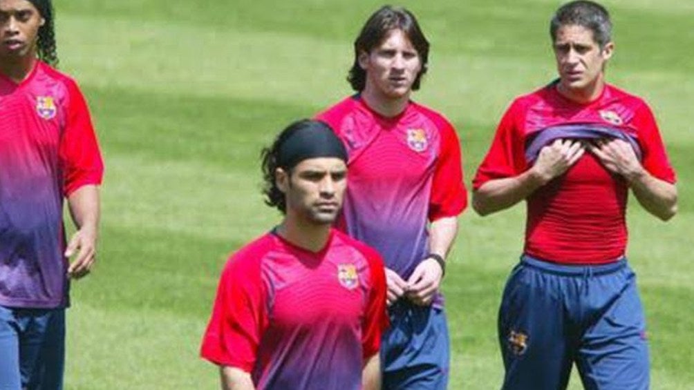 Rafa Márquez y Messi en entrenamiento con Barcelona