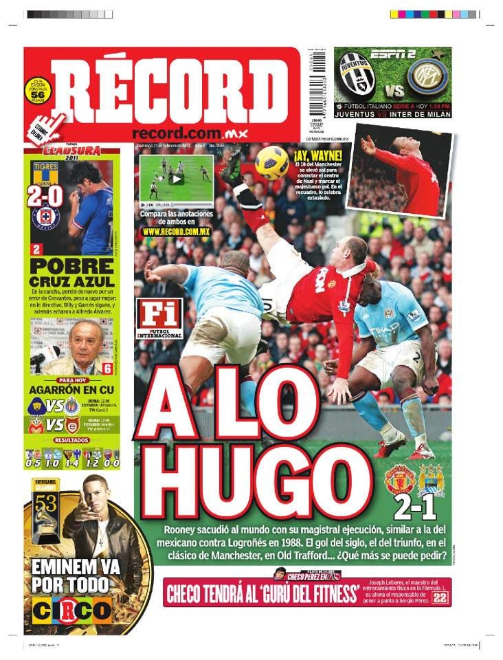 Portada RÉCORD 13 de febrero 2013