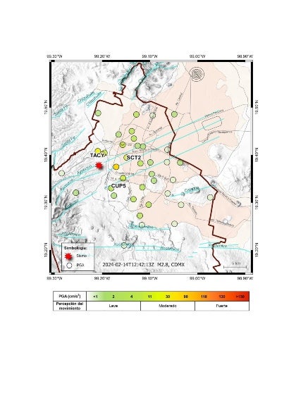 La intensidad de los microsismos que se sintieron el 14 de febrero 2024. 