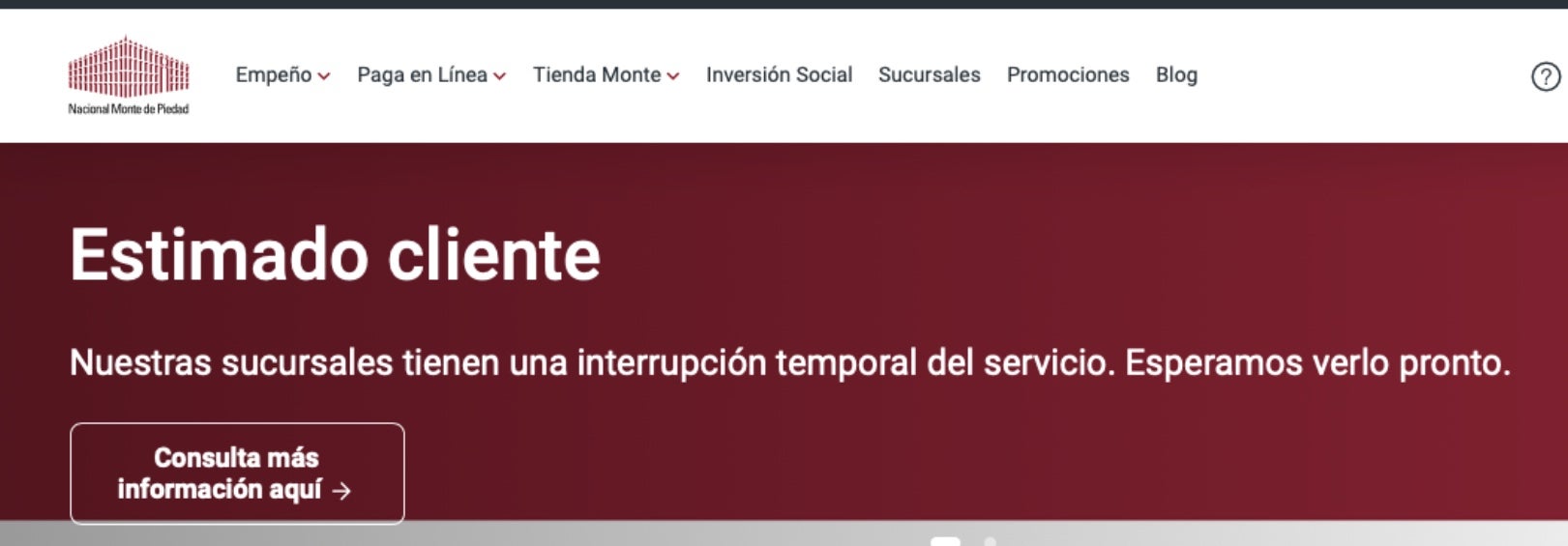 Este es el mensaje en la página oficial de la institución. 