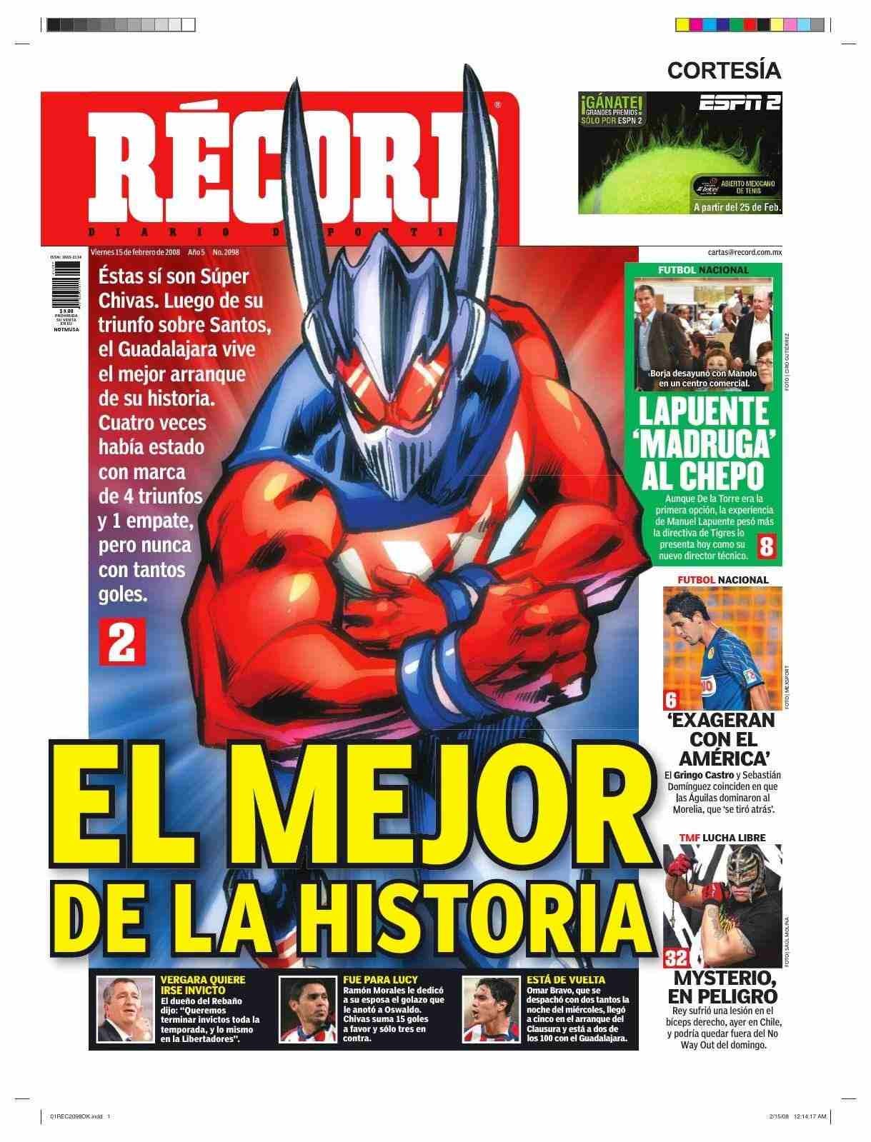 Portada RÉCORD 15 de febrero 2008