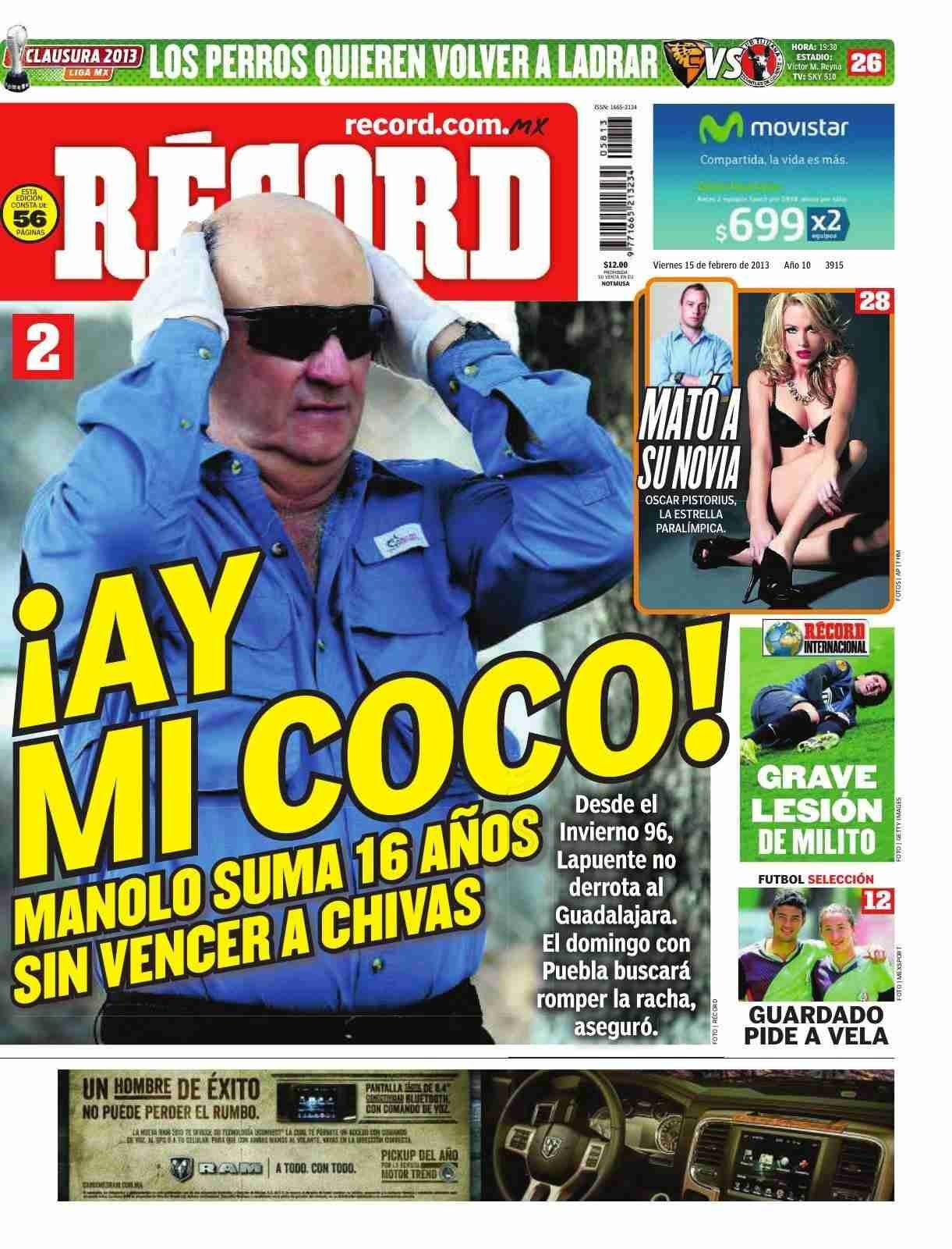 Portada RÉCORD 15 de febrero 2013