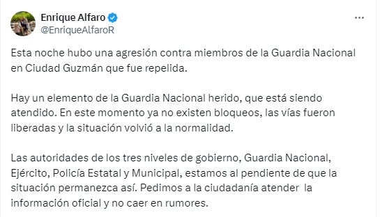 Así fue el mensaje del gobernador Alfaro