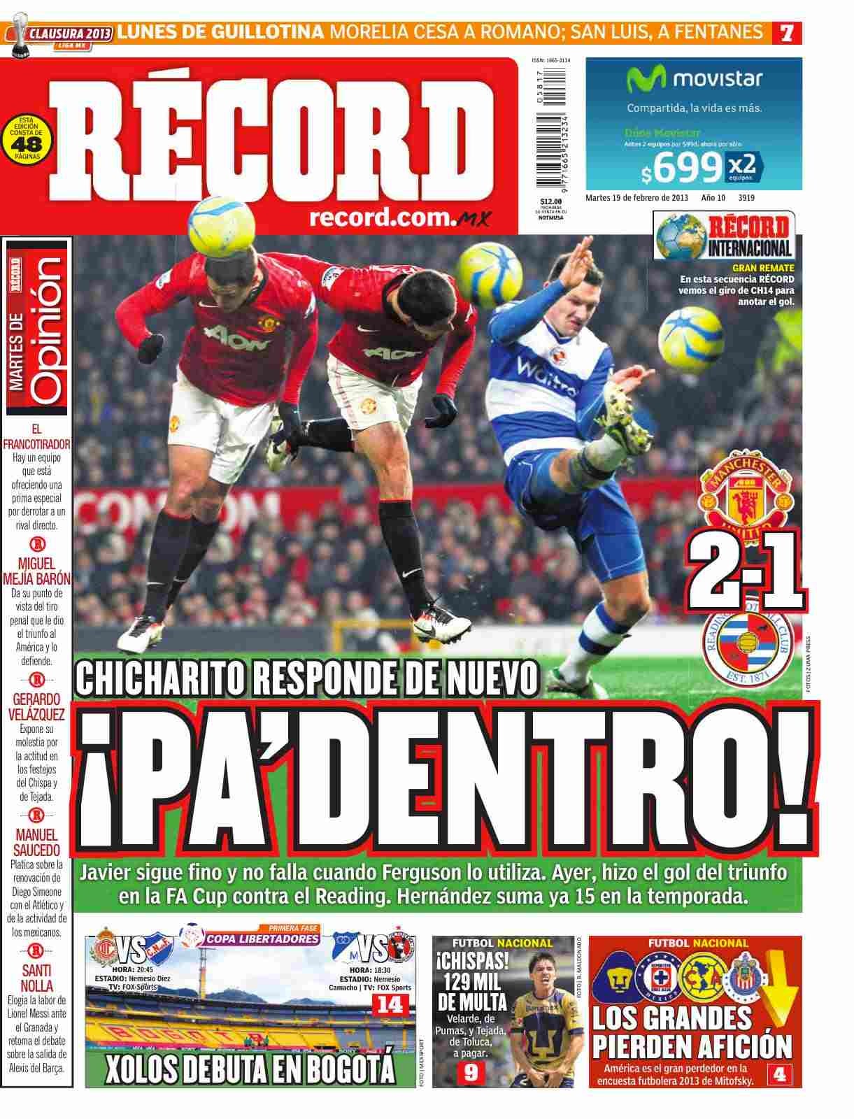 Portada RÉCORD 19 de febrero 2013