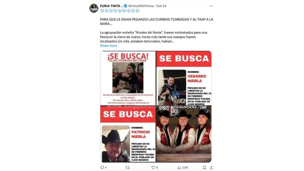 Los músicos fueron reportados como desaparecidos al ser secuestrados en plena presentación. 