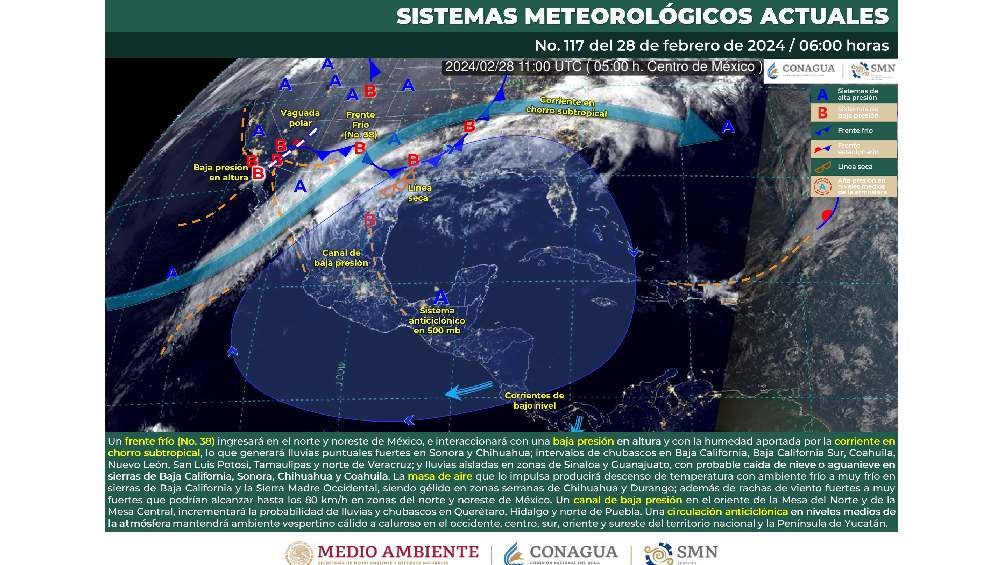 El pronóstico es de fuertes lluvias y caída de aguanieve en el norte del país. 