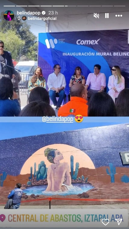 Un día antes estuvo en la presentación de su mural en la Central de abastos.