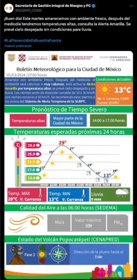 Se recomienda estar pendiente de la información del clima. 