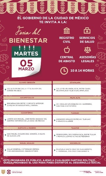 Parte del calendario de la Feria del Bienestar. 