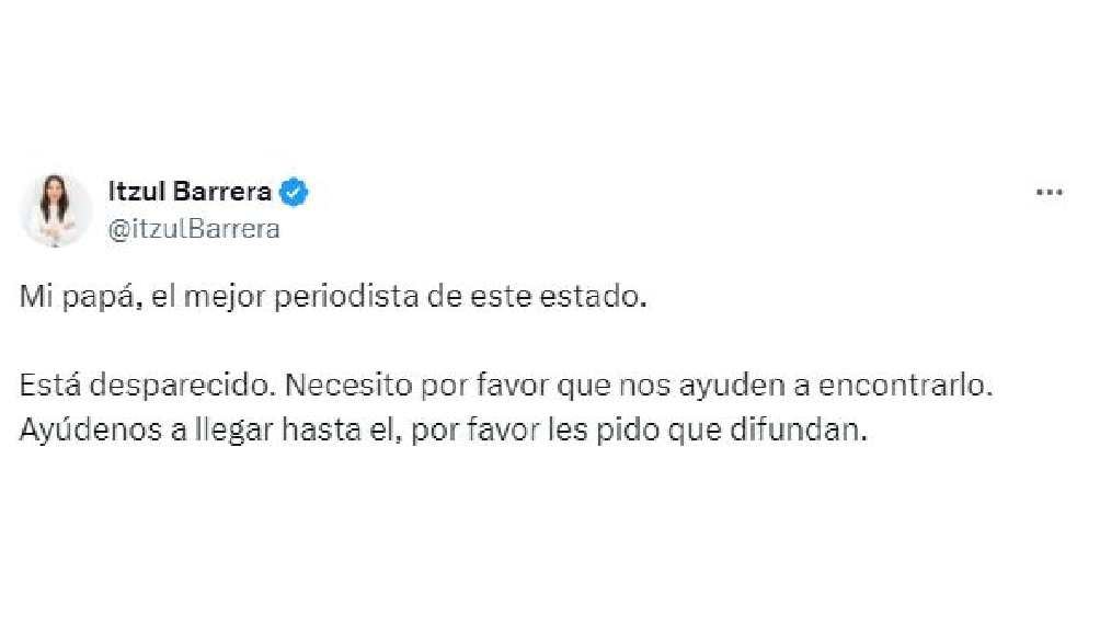 Su hija pidió ayuda en redes sociales para localizar a su papá. 