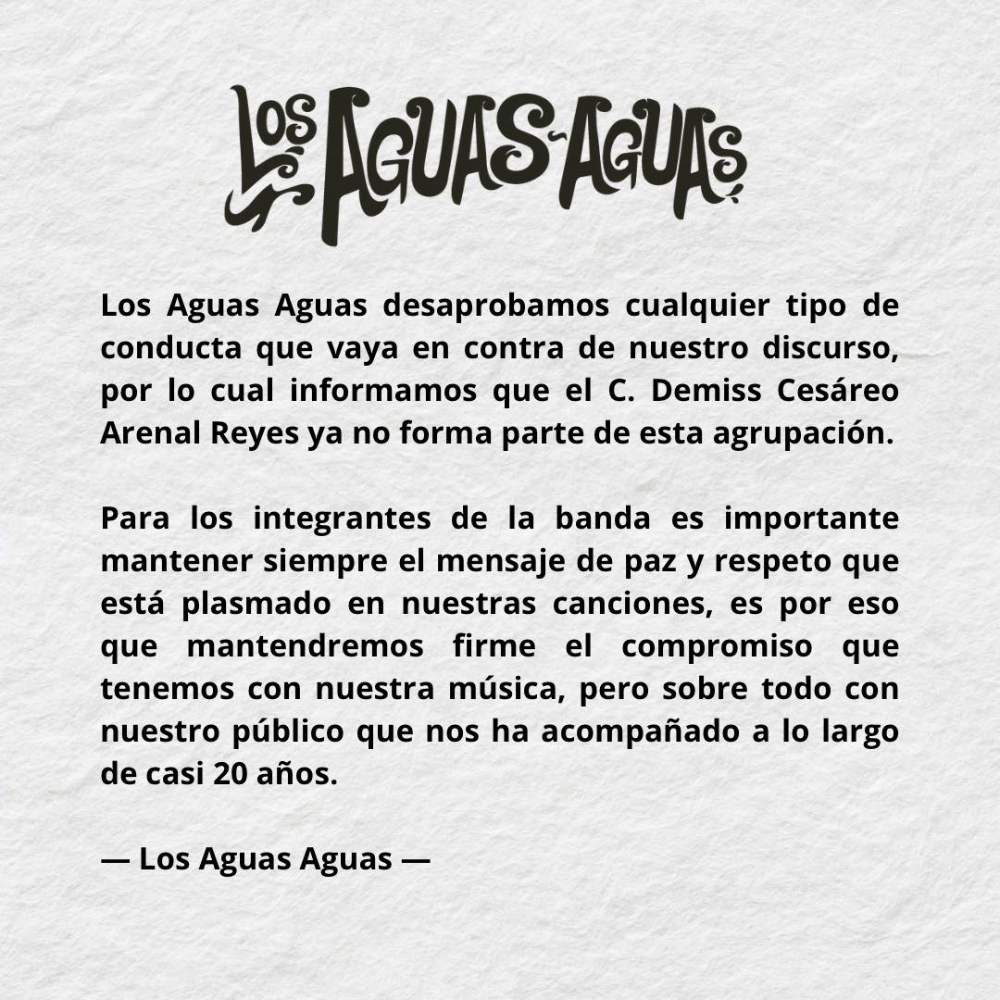 Los Aguas Aguas sacan a su vocalista por las denuncias públicas.