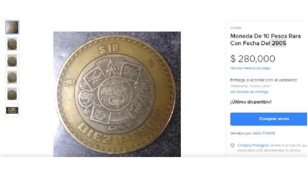 Esta moneda de 10 pesos tiene en su fecha de emisión el año 2905. 