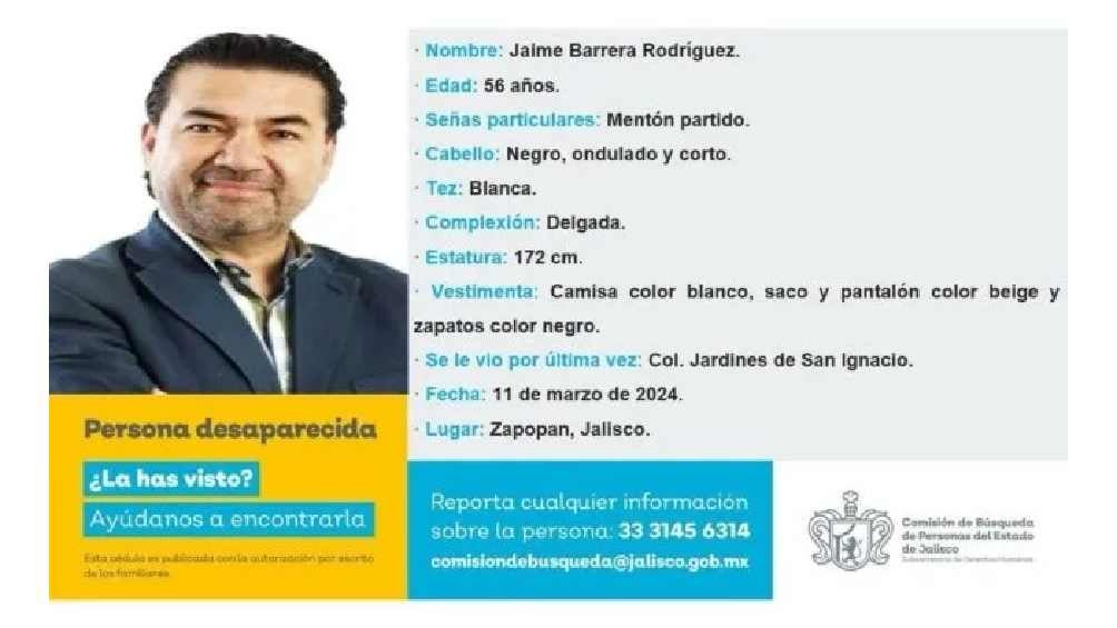 El Gobierno de Jalisco ya emitió la ficha de búsqueda del periodista. 