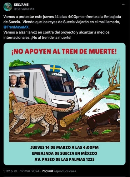 La invitación que se hizo a una manifestación en la Embajada de Suecia en México.