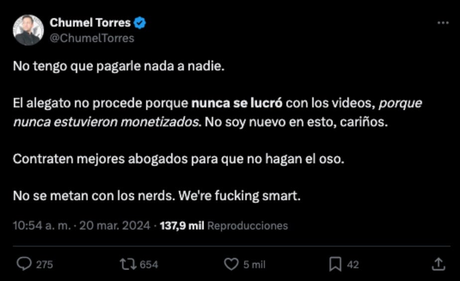 Respuesta de Chumel Torres a Gloria Trevi.