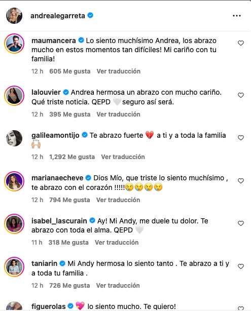 Andrea recibió el pésame de sus amigos por redes.