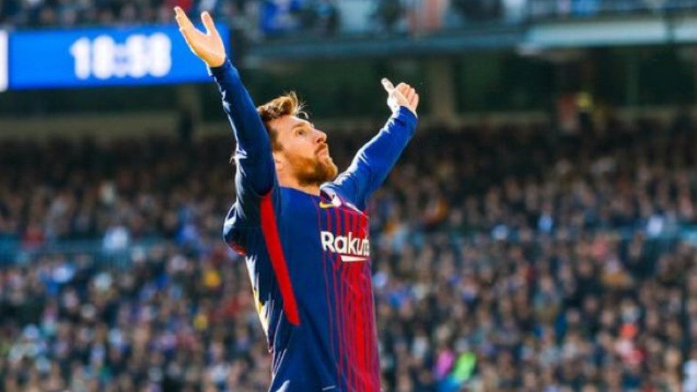 Messi festejando en el Santiag Bernabéu en 2018