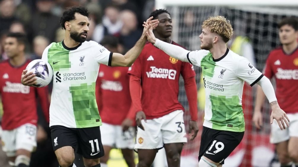 Salah celebra el gol del empate en Old Trafford