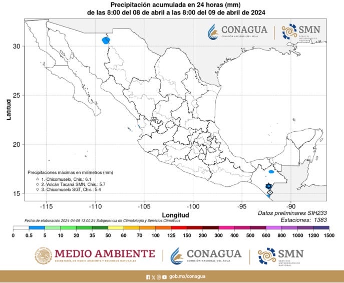 El mapa de lluvias de hoy 9 de abril 2024.