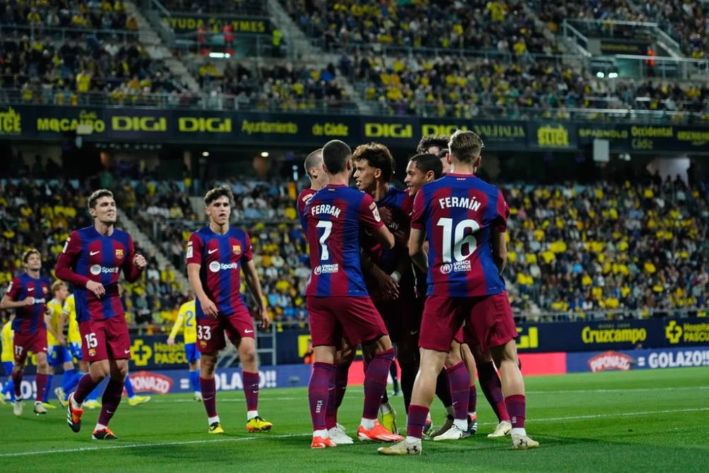 Barcelona en celebración del gol de Joao