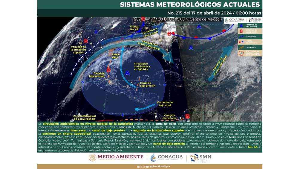 En 17 estados del país se pronostica caída de lluvias. 