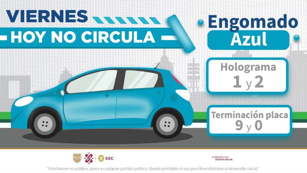 La restricción vehicular es para los autos con holograma 1 y 2, terminación de placas 9 y 0. 