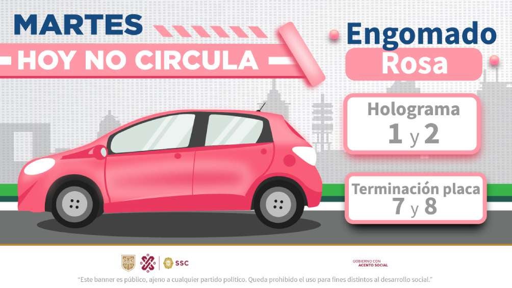 Los carros con terminación de placas 7 y 8, holograma 1 y 2, no circulan este martes. 