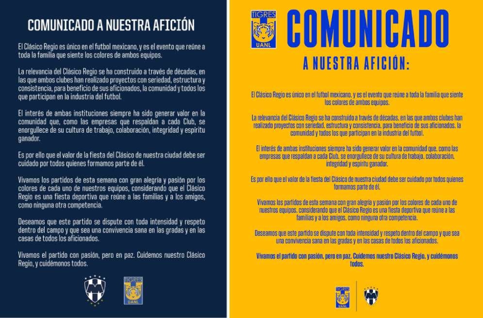 Así fue el comunicado de los clubes regios