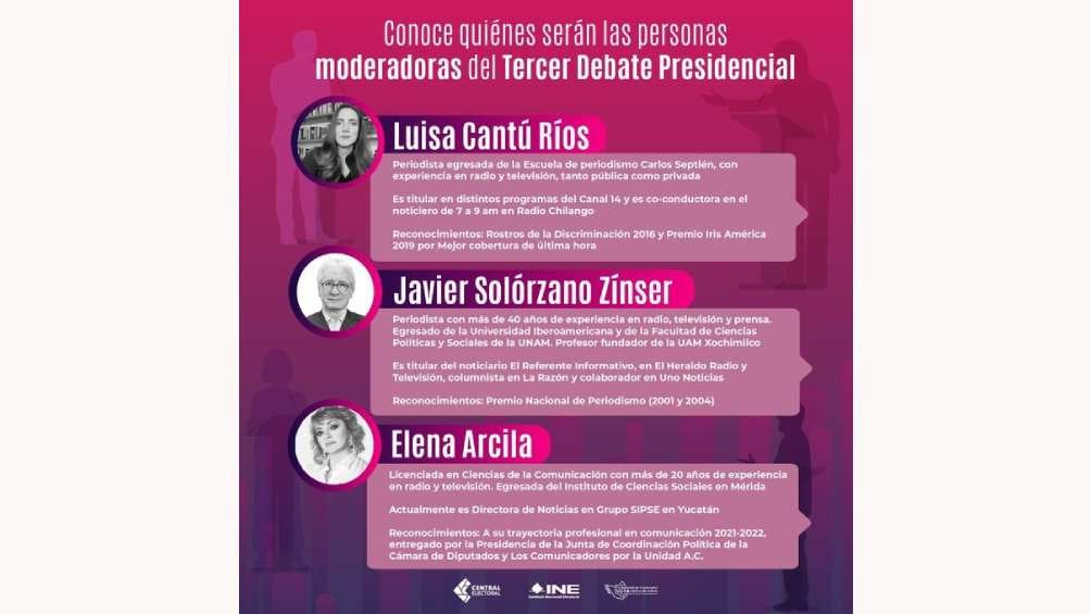 Los periodistas Luisa Cantú, Carmen Arcila y Javier Solórzano serán los moderadores. 