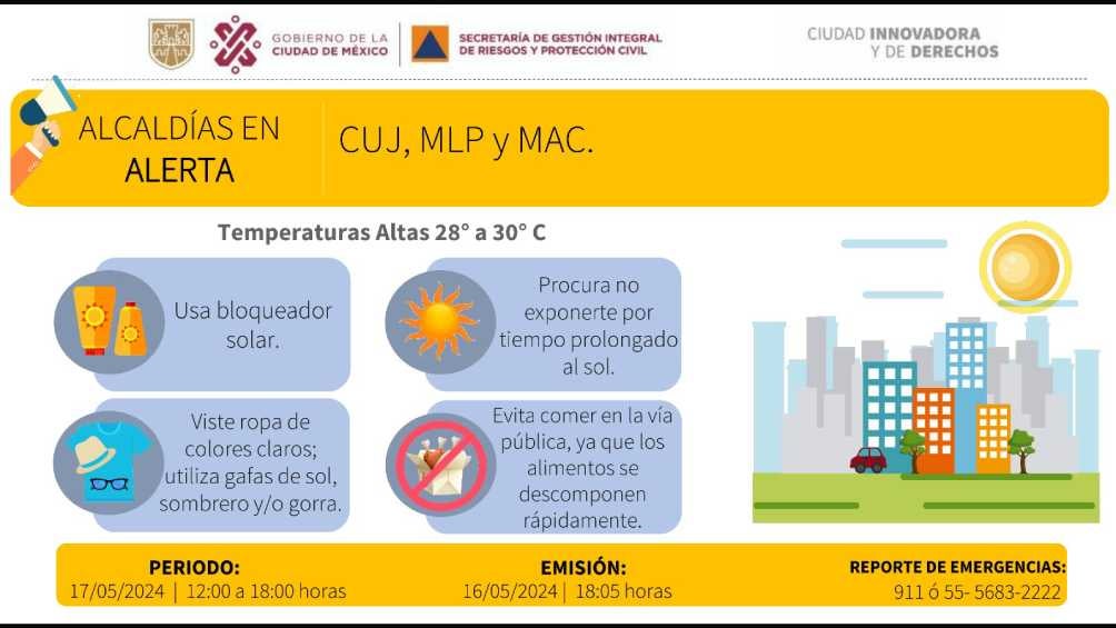 En las tres restantes hay alerta amarilla por temperaturas de hasta 30°C. 