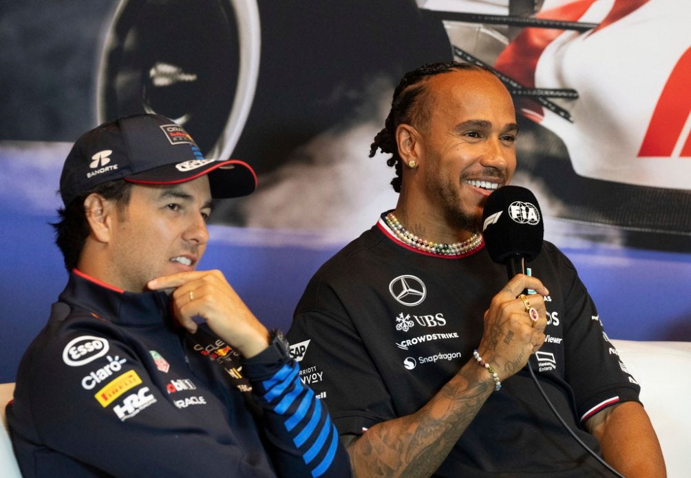 Checo y Hamilton en conferencia de prensa en Canadá