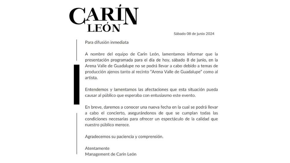 Se anunció la cancelación diciendo que fue por "temas de producción". 