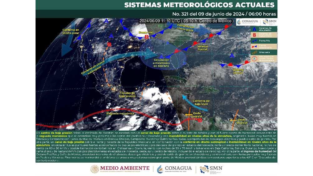 El SMN advierte la caída de lluvias y fuertes rachas de vientos en varios estados. 