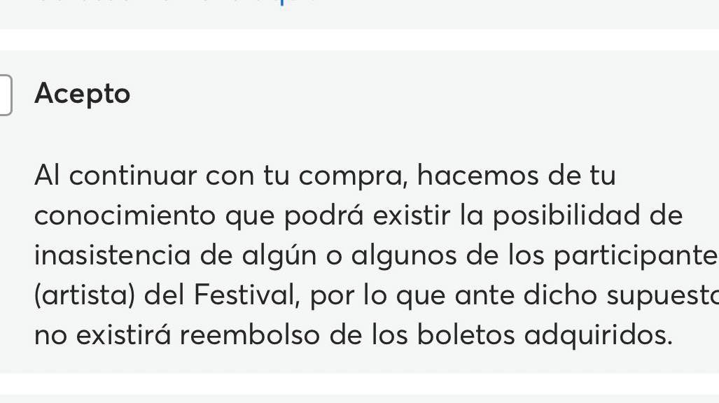 Esta es la cláusula que Ticketmaster obliga para la compra de boletos en festivales.