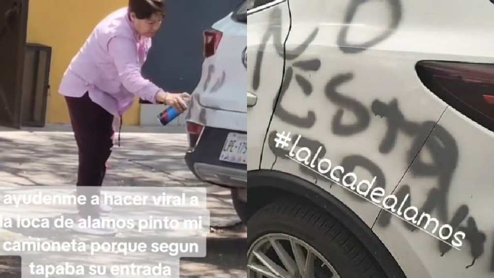 VIDEO: Captan a mujer grafiteando camioneta y la llaman la #LaLocaDeÁlamos