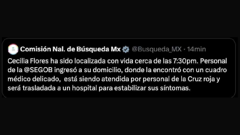 La Comisión Nacional de Búsqueda reportó que Ceci Flores estaba delicada. 