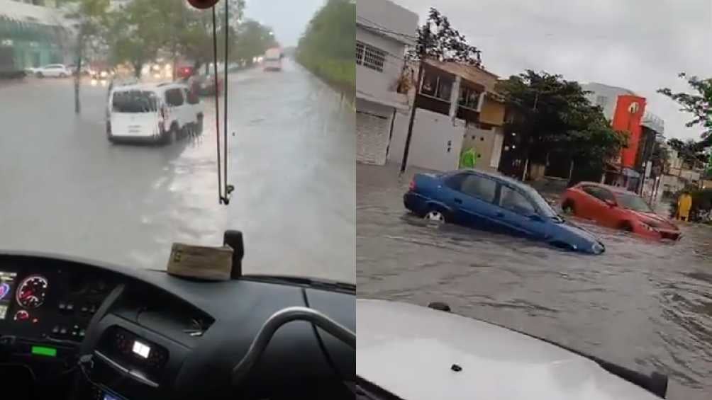 Varios autos quedaron atrapados en la lluvia. 