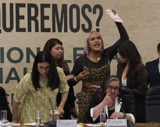 La diputada María Clemente fue detenida para que no protestara en el momento.