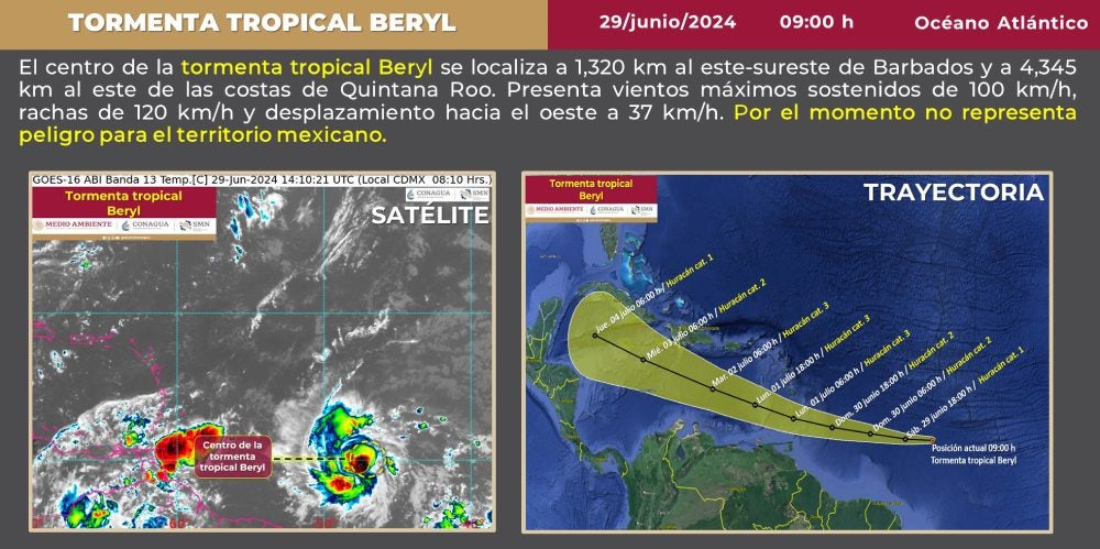 La tormenta tropical Beryl traerá fuertes vientos.