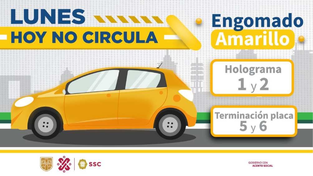 Autos engomado amarillo, holograma 1 y 2, con terminación de placas 5 y 6 no circulan. 